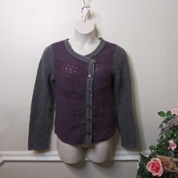 Free People Purple/Grey Asymetrical Button Front, Wool & Cashmere Blend Cardigan - Picture 8 of 8